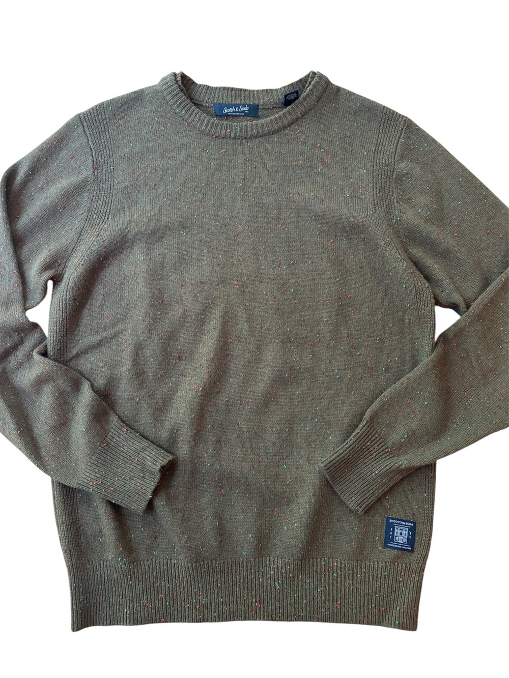 Scotch & Soda Men’s Crewneck Sweater Green Flecked Wool Blend Size Medium